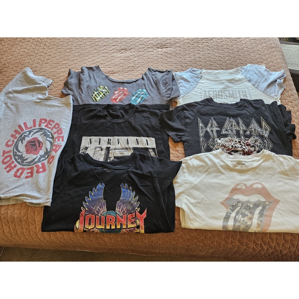 Lot of 7 Assorted Women's Rock & Roll Band Music T-Shirts, Cut Off, Small - XXL